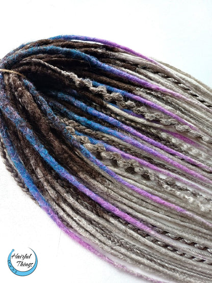 Crochet synthetic dreadlocks with braids set ombre brown-to-gray and rainbow