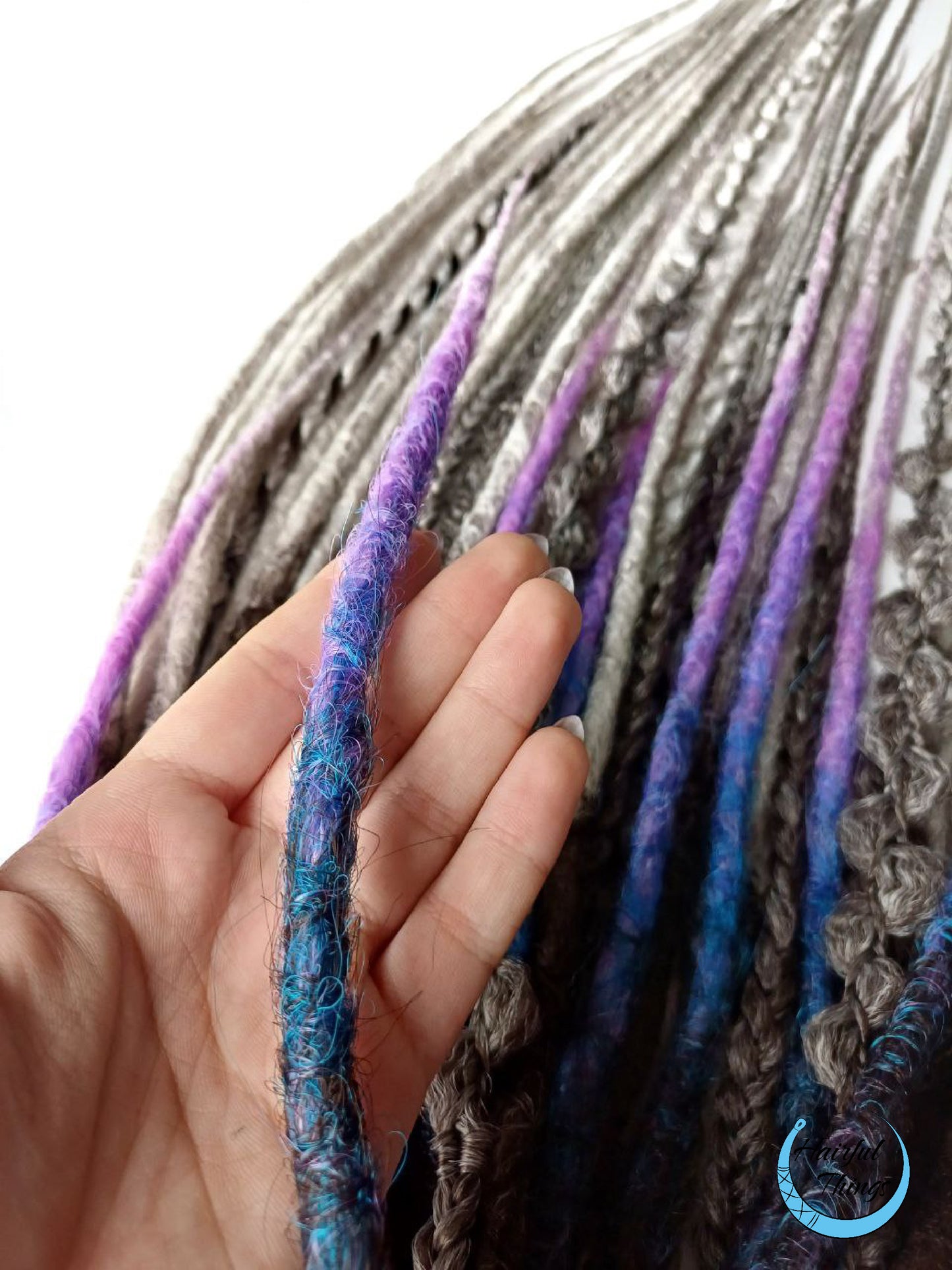 Crochet synthetic dreadlocks with braids set ombre brown-to-gray and rainbow