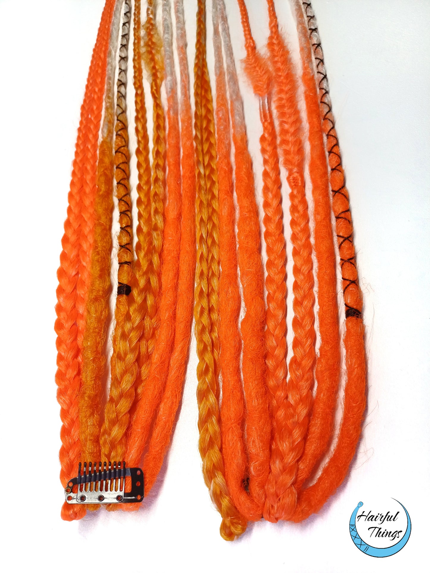 Clip-on dreads and braids ombre orange-to-white