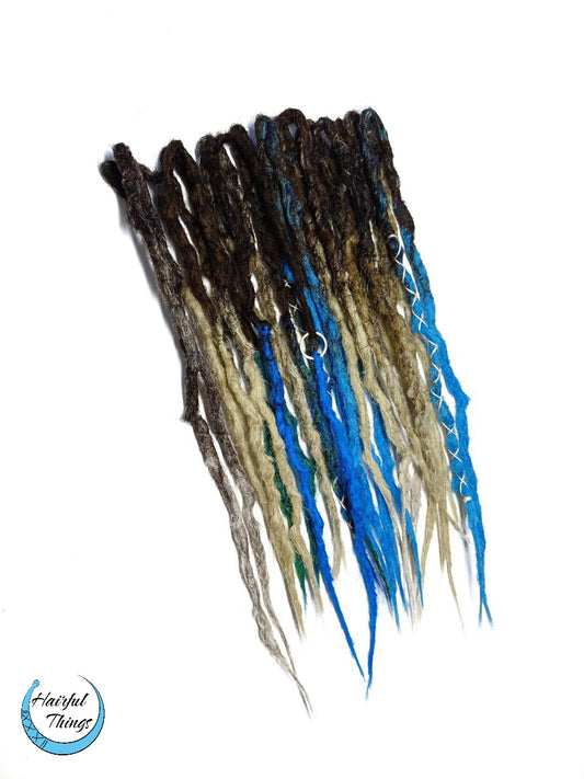 Textured dreads set ombre brown-to-blonde and blue