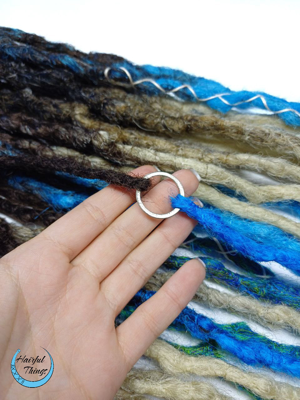 Textured dreads set ombre brown-to-blonde and blue