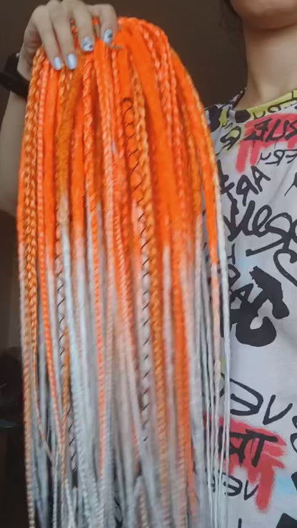 Crochet dreads with braids set ombre orange-to-white