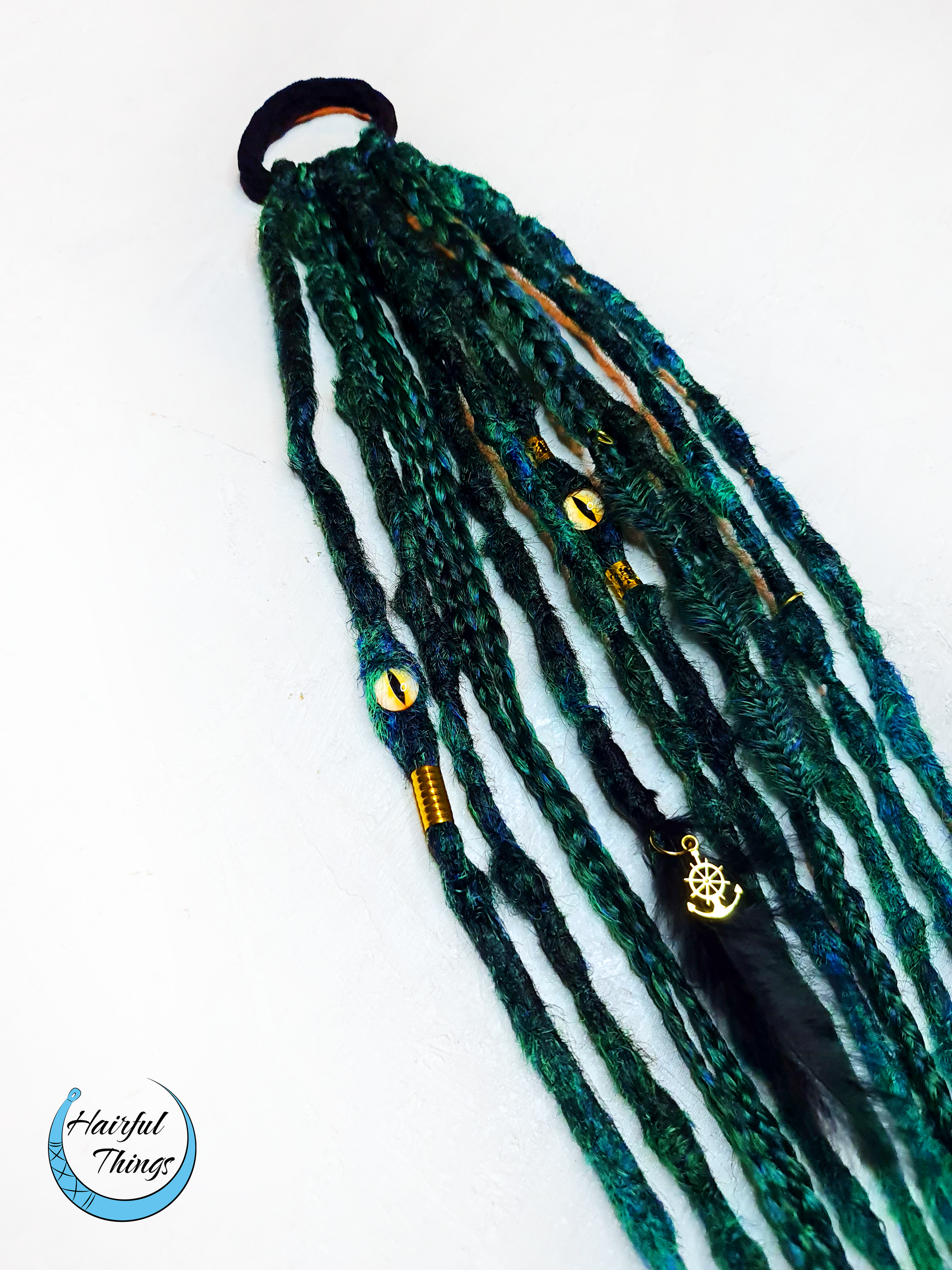 Green afro-elastic with dreads and braids - Hairful Things