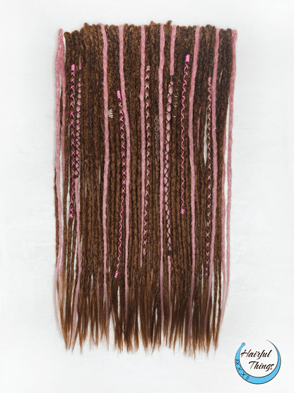 Crochet dreads set brown with pink - Hairful Things